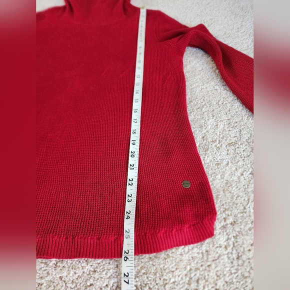 Ralph Lauren LAUREN Black label Womens Size LARGE Waffle Knit Red Cowl Neck Knit - Picture 8 of 13